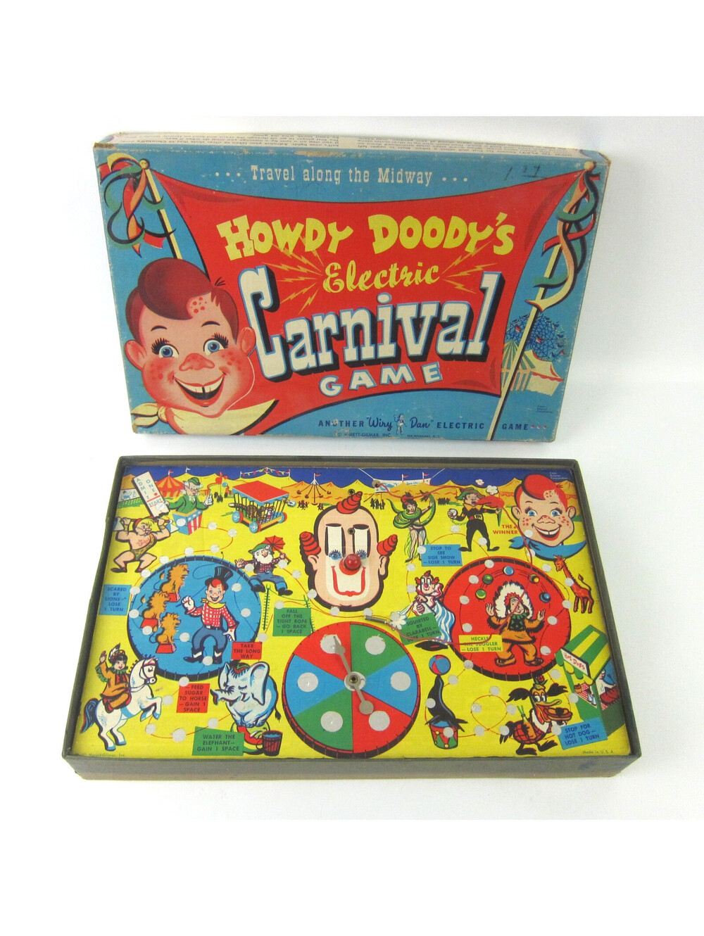 Vintage Howdy Doody's Electric Carnival Board Game Harett-Gilmar Wiry Dan 1950s
